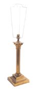 A brass columnar table lamp,