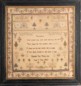 A Regency or George IV needlework sampler, the work of Elizabeth York, Aged 9,