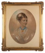 British School, 19th Century - Portrait of a Lady wearing a white dress