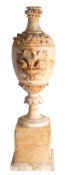 A north Italian stained alabaster urn on stand, in Neoclassical taste,