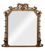 A Victorian carved giltwood and gesso overmantel mirror,