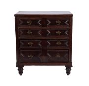 A 17th Century and later oak rectangular chest, containing four long geometrically moulded drawers,