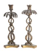 A pair of Regency gilt bronze candlesticks,