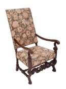 A William and Mary walnut open armchair,