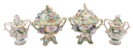 A pair of Coalport acanthus-moulded pedestal jars and covers,