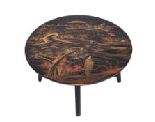 A contemporary Japanese black lacquer and gilt decorated circular occasional table,