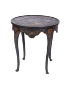 A black lacquer and chinoiserie circular occasional table,