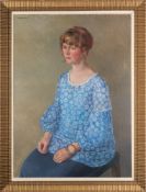 Dorothy King (British, 1907-1990) - A portrait study of a lady in a blue flowery top