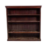 An Edwardian mahogany open bookcase, with adjustable shelves, on a plinth base, 121cm wide,