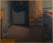 Hugo Lines (British, Contemporary) - 'Room Six Door and Cupboard' - Oil on board -