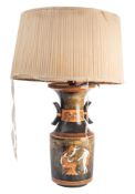 A glazed ceramic urn table lamp, in the manner of Classical Attic red-figure ware,