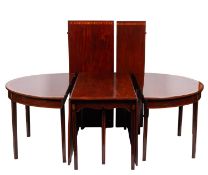 A mahogany, crossbanded and marquetry extending dining table, in the George III style, 19th century,
