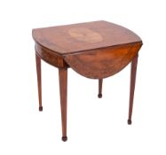 A George III satinwood and marquetry oval Pembroke table, bordered with boxwood and ebony lines,