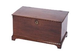 An 18th century oak rectangular box, with a hinged moulded top, on bracket feet, 55cm wide,