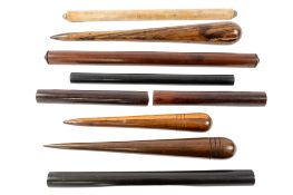Three stained hardwood sailors' fids, 19th century;