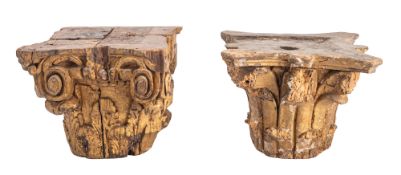 Two carved and gilt wood column capitals,
