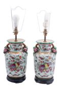 A pair of Chinese famille rose porcelain vases fitted as table lamps,