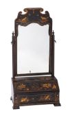 A George I black lacquer and chinoiserie swing frame toilet mirror and writing desk,
