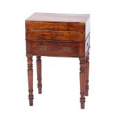 Campaign Furniture - A 19th century mahogany and brass mounted campaign desk on stand,