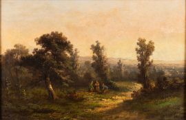 19th Century Norwich school - Figures in a landscape - Oil on canvas - Unsigned -