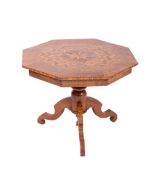 A 19th century walnut and parquetry octagonal occasional table,