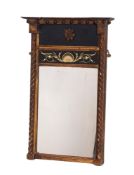 A Regency giltwood pier mirror, the moulded cornice of recessed broken outline with ball ornament,