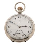 Omega, a 1920s nickel-plated open-faced pocket watch