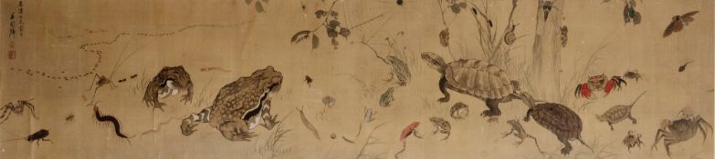 Kagawa Hoen/also known as Hoen Taira Yoshiteru [1840-1907] a large Japanese scroll painting,