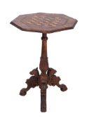 A Victorian and later olivewood and inlaid chess board top octagonal table,