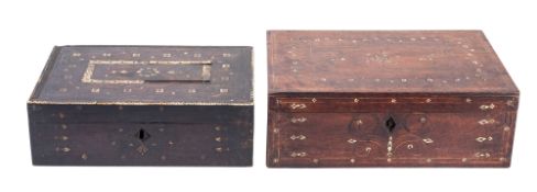 Two Anglo-Indian bone inlaid hardwood boxes,