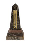 A Devon specimen marble desk thermometer in the form of an obelisk,