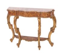 An Italian carved giltwood and Sicilian jasper serpentine fronted console table,