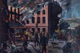 20th Century school - Study of a Victorian London fire scene - Oil on paper laid on canvas -