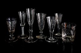 Six dwarf ale glasses of varying form,