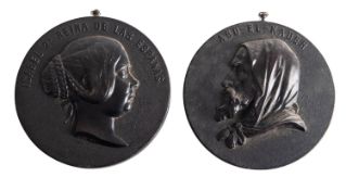 Two French Bois Durci portrait relief roundels,