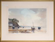 Ray Balkwill (British, 1948-) - Boats at low tide