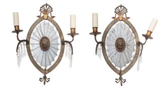 A pair of glass and gilt metal girandoles, in Neoclassical style,