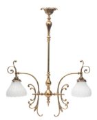 An Edwardian brass twin-light electrolier,