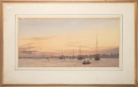 William Lionel Wyllie (British, 1851-1931) - Boats anchored on an estuary