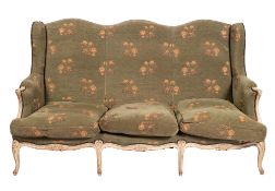 A Continental decorated frame three seat settee in the Louis XV taste,