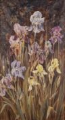Robert Morley (British, 1857-1941) - Irises - Oil on canvas - Signed lower right - 80 x 45cm,
