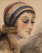 20th Century School - A portrait study of a lady - Watercolour on paper -
