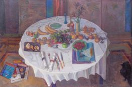 *Robert Organ (British, 1933-2023) - 'On a round table 1' - Oil on canvas - 136 x 195cm