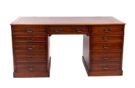 A Yew wood pedestal desk, mid 20th Centu