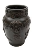 A Japanese Tokoname pottery vase embosse