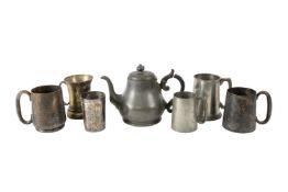Four silver plate and pewter tankards. M