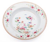 A Chinese famille rose decorated shallow bowl decorated with peony and chrysanthemum,