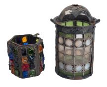 A metal and coloured 'rock glass' adorne