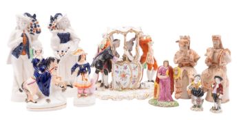 A collection of ceramic figures, comprising a pearlware figure of Comedy, 14cm high,