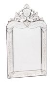 An etched and cut glass wall mirror in Venetian taste,